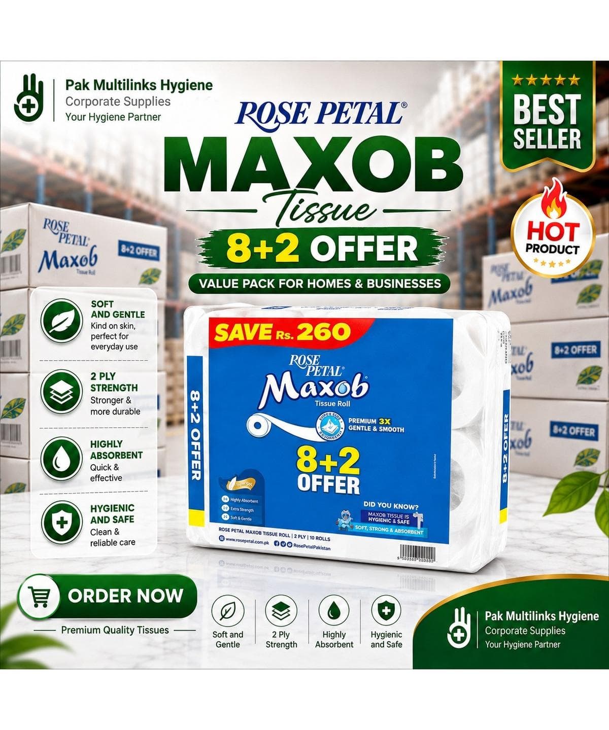 Rose Petal Maxob 8+2 offer - best seller tissue deal