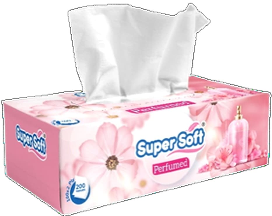 Super Soft Tissue Box Perfumed Tissue Size 17x20cm 100x2 Ply =200 Tissues Pure Imported Paper 13.7gsm 36/Box per carton