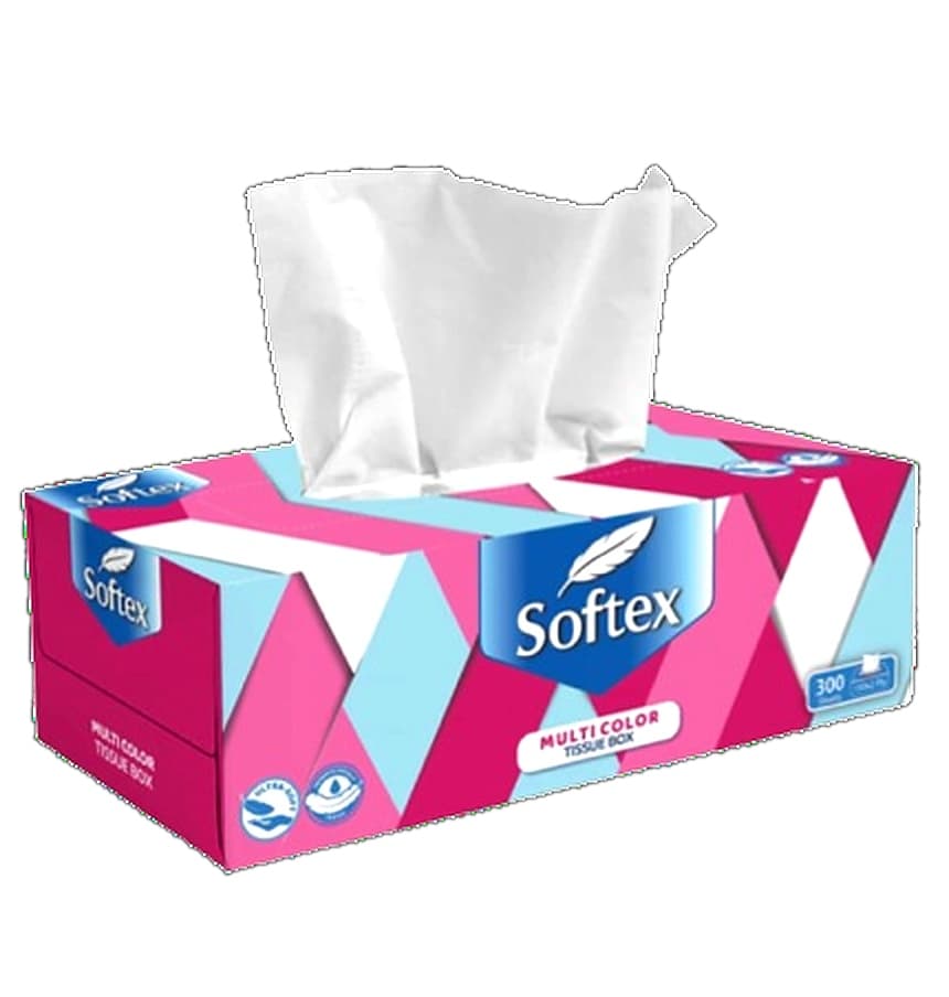 SOFTEX Tissue Box Multicolor Tissue Size 20x20cm 150x2 Ply = 300 Tissue Pure Imported Paper 13.7gsm 36/Box per carton