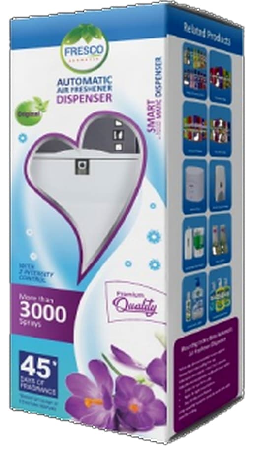 FRESCO Auto Sensor Air Freshener Dispenser Light Sensor Adjustment 5 to 15 Minutes Spray Timing Adjustment Battery Opertated You can use 110ml to 300ml