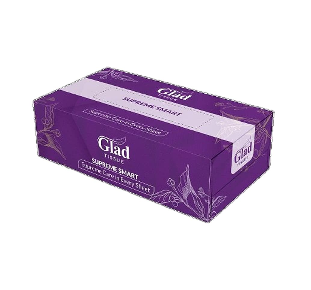 GLAD Tissue Box Supreme Smart Tissue Size 17x20cm 80x2 Ply = 160 Tissues Recycled Tissue Paper Bleach Card 36/Box per carton